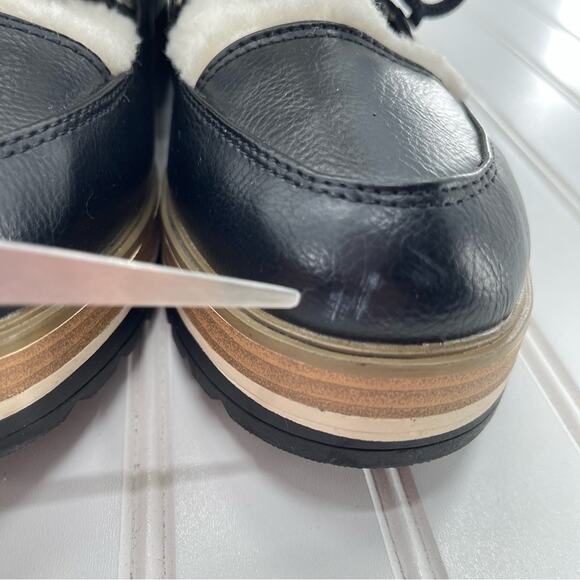 ESPRIT Elaine Black Faux Fur Platform Preppy Lace Up Strappy Boots Size 8.5 - Picture 10 of 10